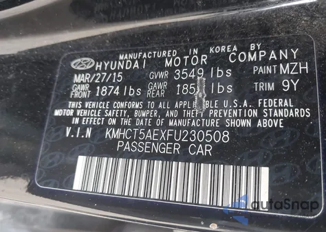 2015 Hyundai Accent Gs from USA, damaged, VIN KMHCT5AEXFU230508